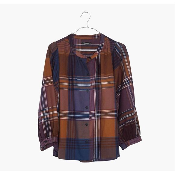 Madewell Plaid Button Down Shirt in Brown and Blue - Picture 4 of 4